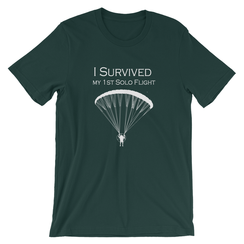 I Survived my 1st Solo Paramotor Flight (White Logo) - Short-Sleeve Unisex T-Shirt - ParAddix