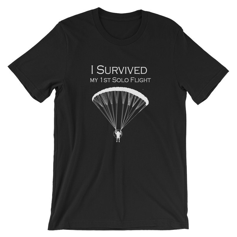 I Survived my 1st Solo Paramotor Flight (White Logo) - Short-Sleeve Unisex T-Shirt - ParAddix