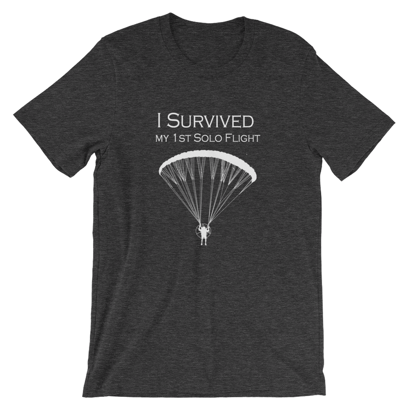 I Survived my 1st Solo Paramotor Flight (White Logo) - Short-Sleeve Unisex T-Shirt - ParAddix