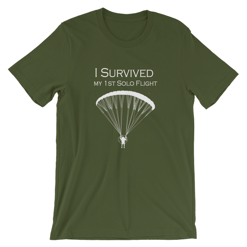 I Survived my 1st Solo Paramotor Flight (White Logo) - Short-Sleeve Unisex T-Shirt - ParAddix